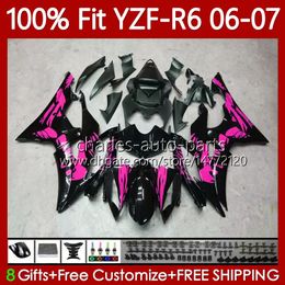 Pink Graffiti OEM Body Kit For YAMAHA YZF R 6 600 CC YZF600 YZF-R6 2006 2007 MOTO Bodywork 98No.106 YZF R6 YZF-600 2006-2007 600CC YZFR6 06 07 Injection Mould Fairing 100% Fit