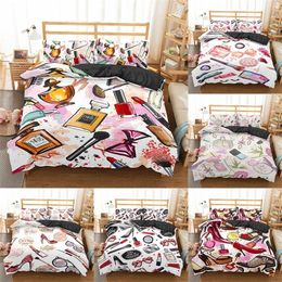 Homesky Makeup Lipstick luxury Bedding Set Cosmetic Pink Duvet Cover Girls Women Bed Set Home Textiles Bedclothes 3/4pcs 201021