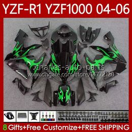 Fairings Kit For YAMAHA YZF-R1 YZF R 1 1000 CC YZF1000 YZFR1 04 05 06 Bodywork 89No.83 YZF R1 1000CC 2004 2005 2006 YZF-1000 2004-2006 Green&flames OEM Motorcycle Body