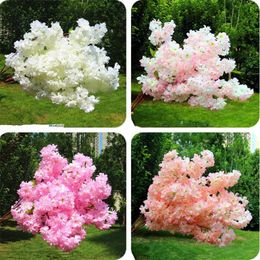 -30p Chute d'eau artificielle Cherry Fleur Branche de fleur Blanc / Rose / Champagne Cherry Begonia Sakura Tree Tige avec feuilles vertes Y200104