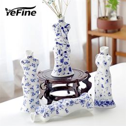 YeFine Traditional Chinese Porcelain Vases Flower Receptacle Home Decoration Antique Blue And White Ceramic Flower Vase LJ201208