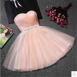 Beauty Emily Charming Strapless Sleeve Evening Dress with Belt Fashion Zipper Back Tulle A Line Dress 4 Colours Available 201114