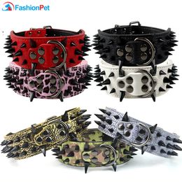 Cool Sharp Spiked Studded PU Leather Dog Collar for Medium Large Dogs PitBull Mastiff Boxer Bully 201104