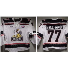 Real Men real Full embroidery #77 Grand Rapids Gryphons Evgeny Svechnikov Vintage Hockey jersey or custom any name or number HOCKEY Jersey