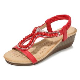 Hot sale-New Women's Wedge Sandals Diamond Beads Jewelry Fashion Sandals Women's Simple Casual Wild Women Shoes Wedge