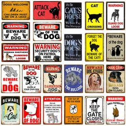 Metal Signs Retro Warning Danger Metal Tin Sign Beware Of The Dog Cat On Guard Wall Plaque Poster House Painting Christmas Decor Notice