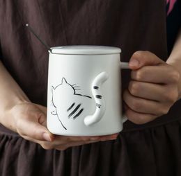 Cup cat tail ceramic creative mug with spoon cartoon cute water cups Personalised coffee Mugs