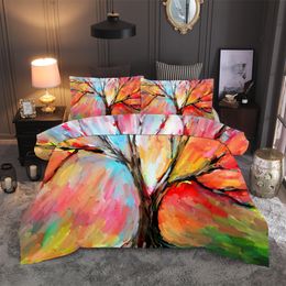 Watercolour Oil Painting Bedding Sets Landscape Tree Duvet Cover Set Queen King Quilt Cover Bedclothes(No Sheet No Filling) LJ201015