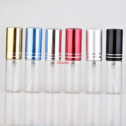 5ML Mini Portable Colourful Glass Perfume Bottle with Aluminium Atomizer Empty Cosmetic Containers for Travel 100pcs/lotpls order