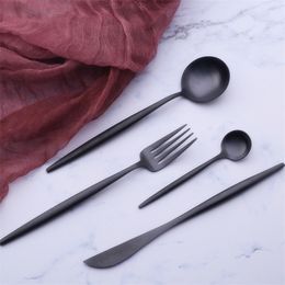 Hot Sale 4 Pcs Tungsten Colour european Dinnerware knife 304 Stainless Steel Western Cutlery Kitchen Food Tableware Dinner Set 201118