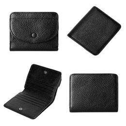 Hot-selling Unisex Mini Thin Coin Purse Lychee Pattern Cowhide Solid Colour Buckle Genuine Leather Small Wallet