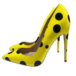 wave pot Canada - Hot Sale Fashion Women Pumps Yellow Wave-point Patent Leather High-heeled Shoes Polka Pot thin-heeled Stiletto Pointed Toes Dress Shoes