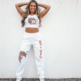 HOUZHOU Sweatpants Women Summer Sweat Pants Women Joggers Cheetah Print Trousers Women Fashion Streetwear Hippie Jogger 201118