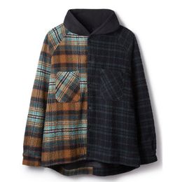 Winter New Stitching Plaid Flannel Hooded Jacket Men Women Represent Oversized Thick Shirt Style Jacket Coats For Men 201116