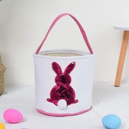 500pcs New Easter Egg Hunt Basket Decorations Plush Rabbit Tail Bunny Storage Basket Tote Bucket Easter Canvas Bags By Sea DAP442