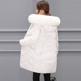 Plus size 7XL Female Coat Autumn Winter With Fur Collar Hooded Cotton Padded Winter Jacket Women Warm Long Outwear Basic Jacket 201112