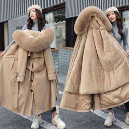 Women Winter Jacket Hooded X-Long Thick Faux Fur Padded Parkas Woman Distachable Plus Size Coat kurtka puchowa damska z futrem 211221