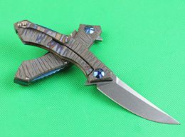Special Offer 8.66 Inch Flipper Folding Knife D2 Stone Wash Blade Fire Finish TC4 Titanium Alloy Handle Ball Bearing EDC Knives