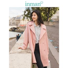 INMAN Winter Solid Big Turn Down Collar Dubble Button Drop-shoulder Sleeve Warm Women Long Woollen Coat 201216