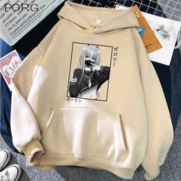 Harajuku Darling In The Franxx Hoodies Funny Graphic Winter Warm Streetwear Hip Hop Zero Two Sweatshirts Male H1227