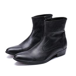 Genuine Leather low heel zip ankle boots fashion black oxford pointed toe Martin boots party wedding shoes big size
