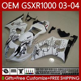 Injection Mould Fairings For SUZUKI K3 GSXR1000 GSXR 1000 CC 2003 2004 Body 67No.109 K 3 GSXR-1000 GSX R1000 2003-2004 White black 1000CC GSX-R1000 03 04 OEM Bodywork kit