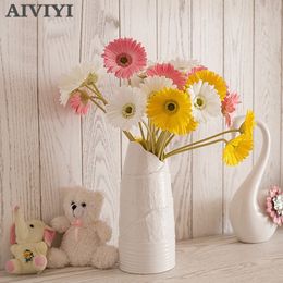 Artificial flower PU Real Touch Gerbera flower Sunflower fake flower wedding Party Gifts home decoration table decor Y200104