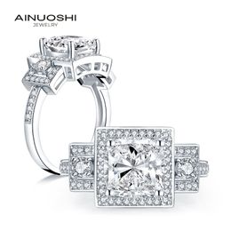 AINUOSHI 925 Sterling Silver 2.50 CT Cushion Cut Halo Rings Engagement Simulated Diamond Women Wedding Silver Hallow Rings Gifts Y200106