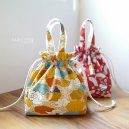 Little Paris Handmade Box Student Cute Office Worker Portable Canvas Drawstring Bag Lunch Handbag C0125