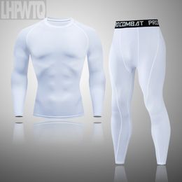 Clothing Winter Men's Two Layer Sweatsuit Long Johns Thermal Underwear 2-Pc/Set Compression Shirt Pants Fiess Workout Set 201106 508