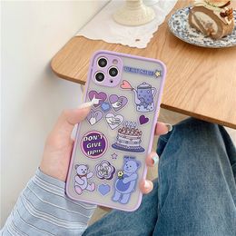 -Caso INS linda de la torta del oso de Corea del teléfono para el iPhone 11 Pro Max Xr X X Max 7 8 Puls SE 2020 Casos dura púrpura de TPU + cubierta de la PC