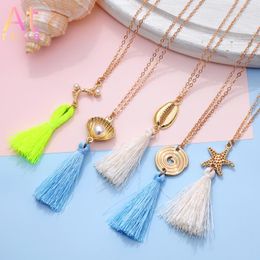 2020 New Boho Long Fringe Tassel Necklaces pendant for Women Collier Femme Imitation Pearl Shell Starfish Conch Bohemian Jewelry