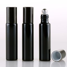 300pcs/lot 10ml ROLL ON GLASS BOTTLE Black Gold Silver Fragrances ESSENTIAL OIL Perfume Bottles With Metal Roller Ball