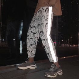 HOUZHOU Reflective Harem Gothic Pants Women Hip Hop Streetwear Ankle Length Trousers Plus Size Mid Loose Pencil Pantalon Female 201031