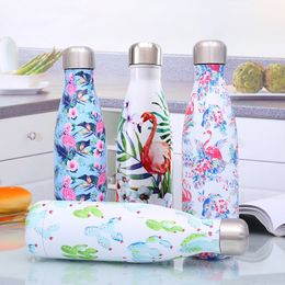 Flamingo Floral Cola Water Bottle Stainless Steel Thermos Cup Tea Coffee Travel Sport Gym Drink Bottle Insulated Cup BPA free 201128