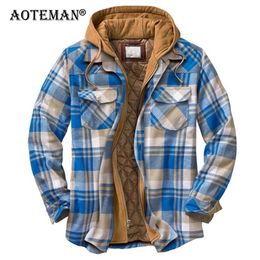 5XL Men Jackets Winter Plaid Coats Windbreaker Hooded Male Warm Parkas Outwear Overall Fashion Clothing Casual Jacket LM414 220301