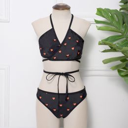 Top Trendy Bikinis Vintage Letters Blossom Swimsuit for Women Sexy Halter Cross Bathing Suit INS Fashion Swimwear