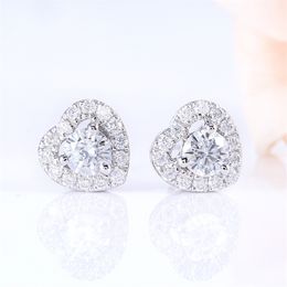 Genuine 10K White Gold Post 0.78CTW Center 4mm H Nearly Colorless Moissanite Halo Stud Earring Silver Push Back Y200620