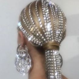 -Cadena de cabecera de la cabeza de diamantes de imitación de la borla larga para las mujeres accesorios para el cabello de la boda de cristal de la joyería de la diadema nupcial