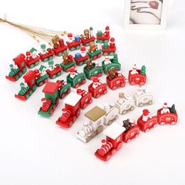 Treno di Natale in legno Regali per il giorno di Natale per bambini Ornamento natalizio dipinto con fiocco di neve in legno di Natale verde/bianco/rosso