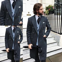 Winter Grey Warm Thick Men's Coat Custom Made Formal Men Wedding Tailored Blazer Jacket Only One Piece