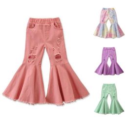 23 Styles Children Girls Jeans Toddler Baby Kids Children Girls Clothes Bell Bottom Hole Ripped Ruffles Flare Denim Jeans Pants Trousers