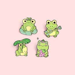 Cute Green Frogs Pins Guitar Strawbery Cartoon Animal Brooches Hard Enamel Lapel Badges Decor Cloth Handbag Accessory Jewellery RRE12535