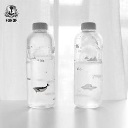 1000ml Ocean series Seal Whale Seal Glass Water Bottle with Sleeve Creative Sport Bottles Camping Bottle Tour Drinkware Y200106