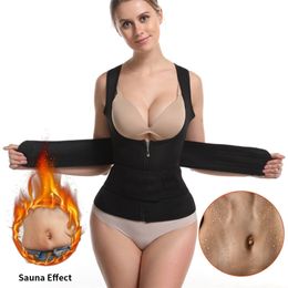 KSACILY Women Waist Trainer Push Up Vest Tummy Belly Girdle Body Shaper Waist Cincher Corset Zipper Vest Plus Size Shaperwear 201222