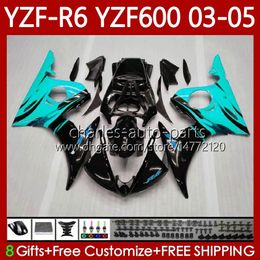 Body Kit For YAMAHA YZF-R6 YZF600 YZF R6 600CC 2003-2005 Cowling 95No.205 YZF R 6 Cyan Flames YZFR6 03 04 05 Bodywork YZF-600 600 CC 2003 2004 2005 Motorcycle Fairing