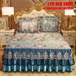 1 PC Milk Velvet Bed Sheet Set Luxurious Lace Bed Skirt Crystal Velvet Non Slip Bedspread Mattress Protective Cover Sheets 201113