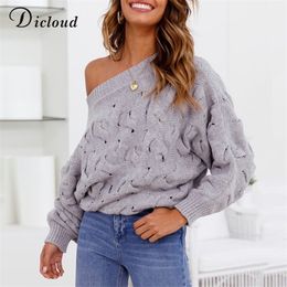 DICLOUD Sexy Women Off Shoulder Pullovers Autumn Winter Knitted Sweater Ladies Long Sleeve Oversized Jumper Female Clothes 201128