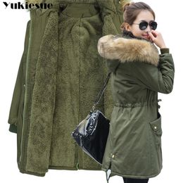 Fashion Autumn Warm Winter Jackets Women Fur Collar Long Parka Plus Size lapel Casual Cotton Womens Outwear Park Plus size 201225