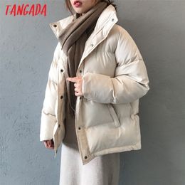 Tangada Women Solid White Oversize Parkas Buttons Winter Female Thick Black Warm Coat Overcoat ASF60 201217